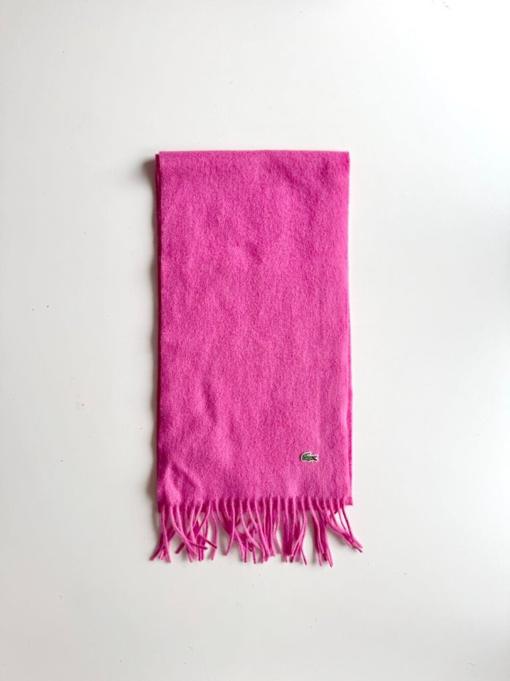 NWT LACOSTE Hot Pink Wool Cashmere Blend Knit Fringed Rectangle Scarf